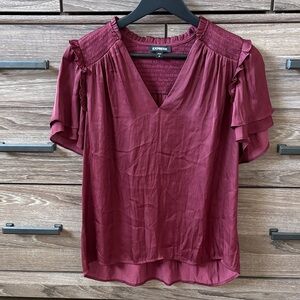 Express Women's Deep Red V-Neck Blouse